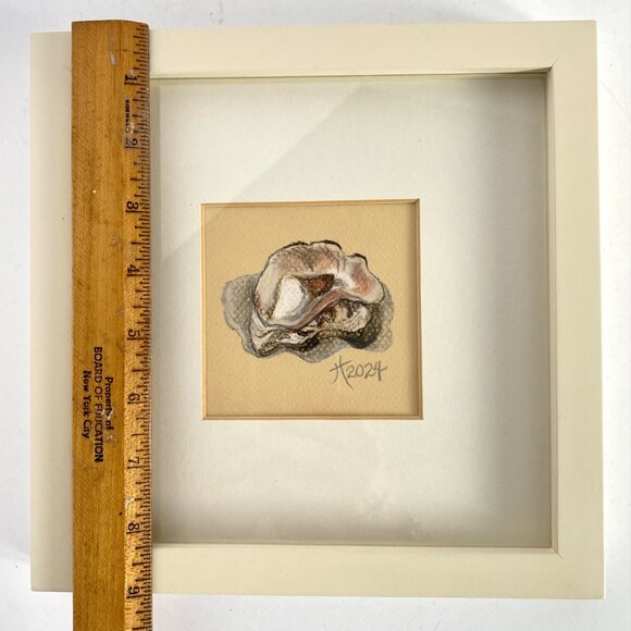 Cracked Oyster Pastel Art Drawing Painting Neutral Colors Square Framed 9x9in - Picture 8 of 9